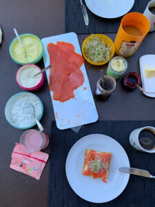 Lachsbrötchen im Garten